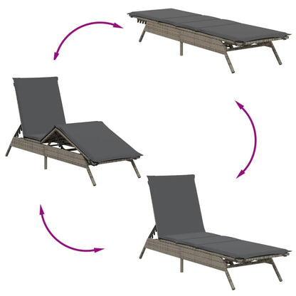Sun Loungers 2 pcs with Table Gray Poly Rattan