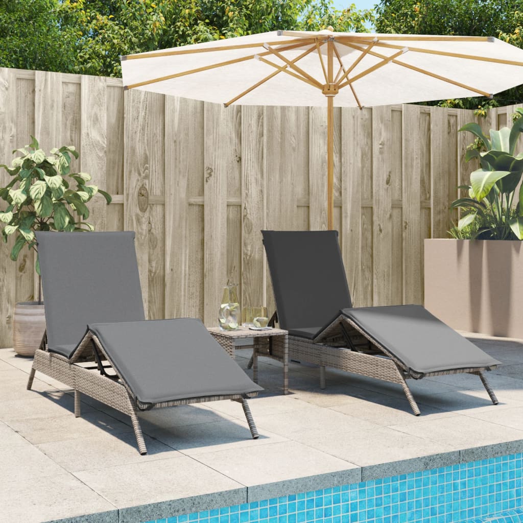 Sun Loungers 2 pcs with Table Gray Poly Rattan