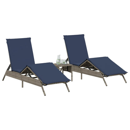 Sun Loungers 2 pcs with Table Gray Poly Rattan