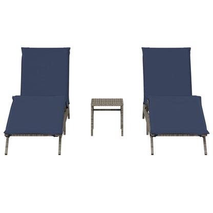 Sun Loungers 2 pcs with Table Gray Poly Rattan