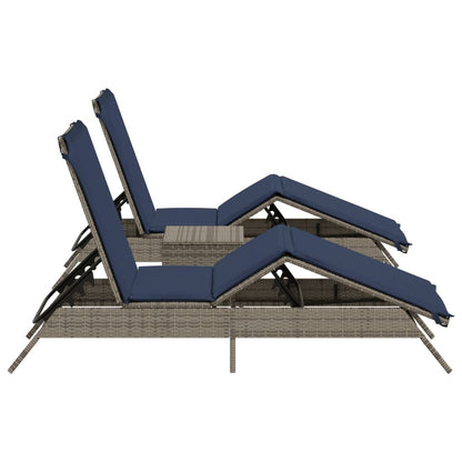 Sun Loungers 2 pcs with Table Gray Poly Rattan