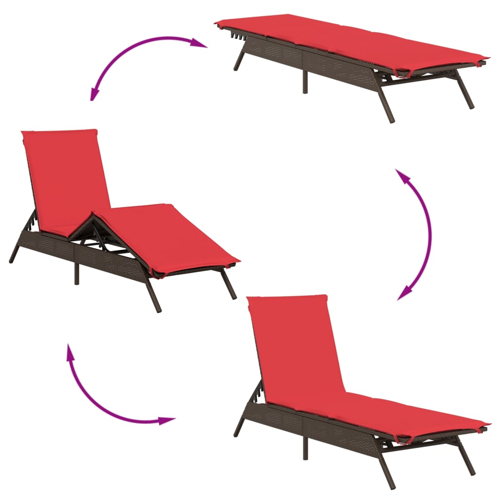 Sun Loungers 2 pcs with Table Brown Poly Rattan