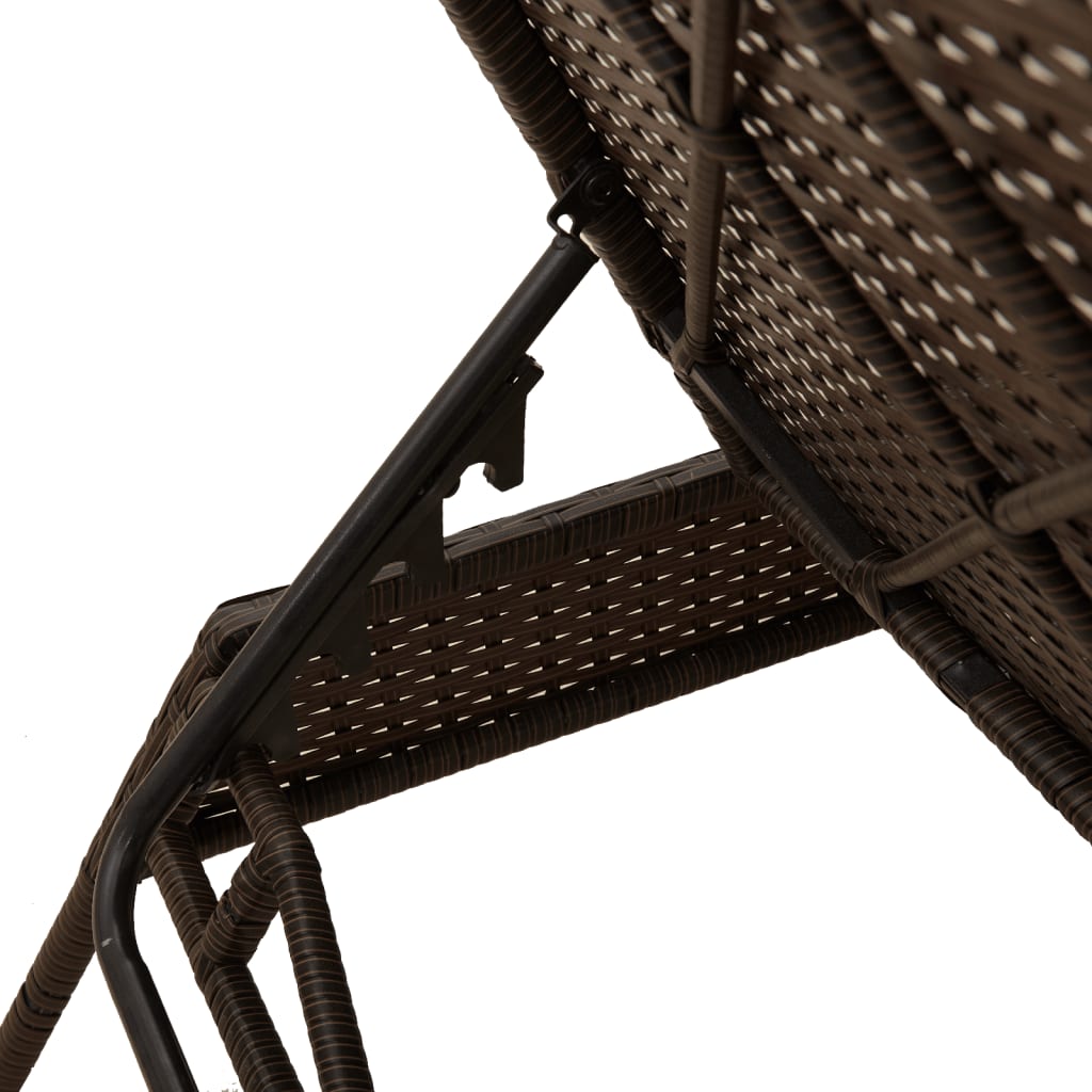 Sun Loungers 2 pcs with Table Brown Poly Rattan