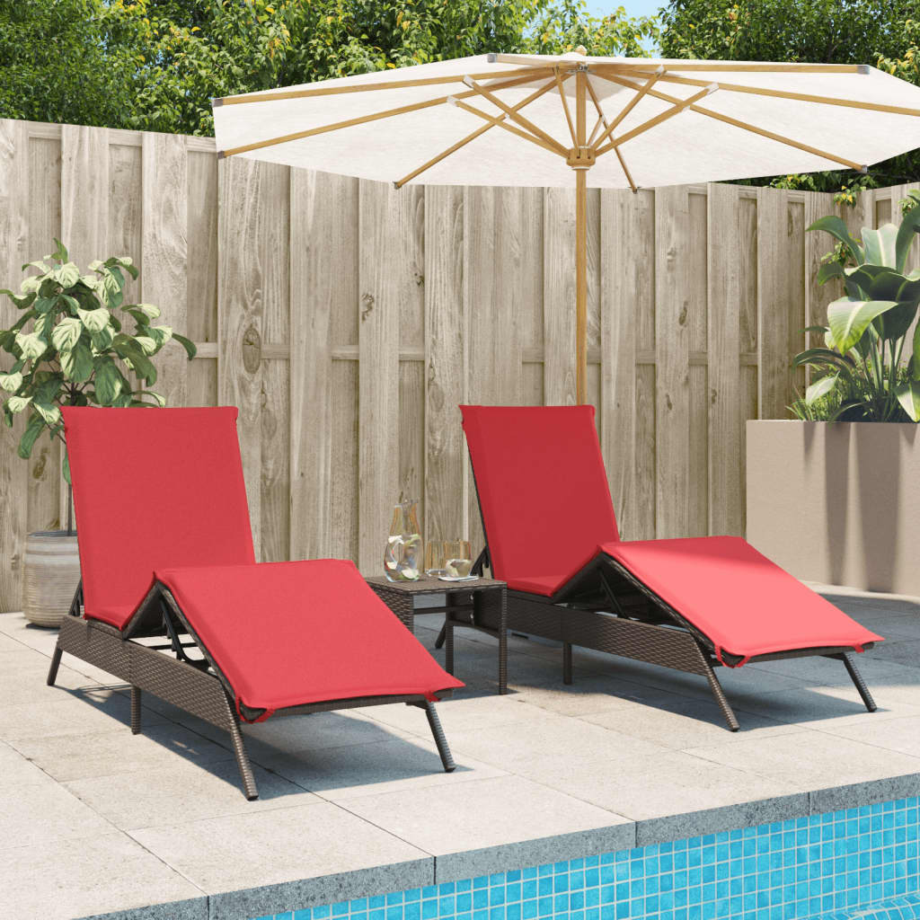 Sun Loungers 2 pcs with Table Brown Poly Rattan