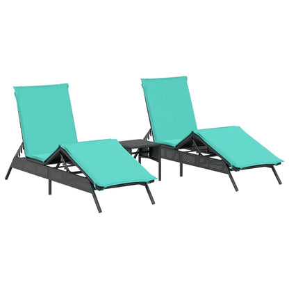 Sun Loungers 2 pcs with Table Black Poly Rattan