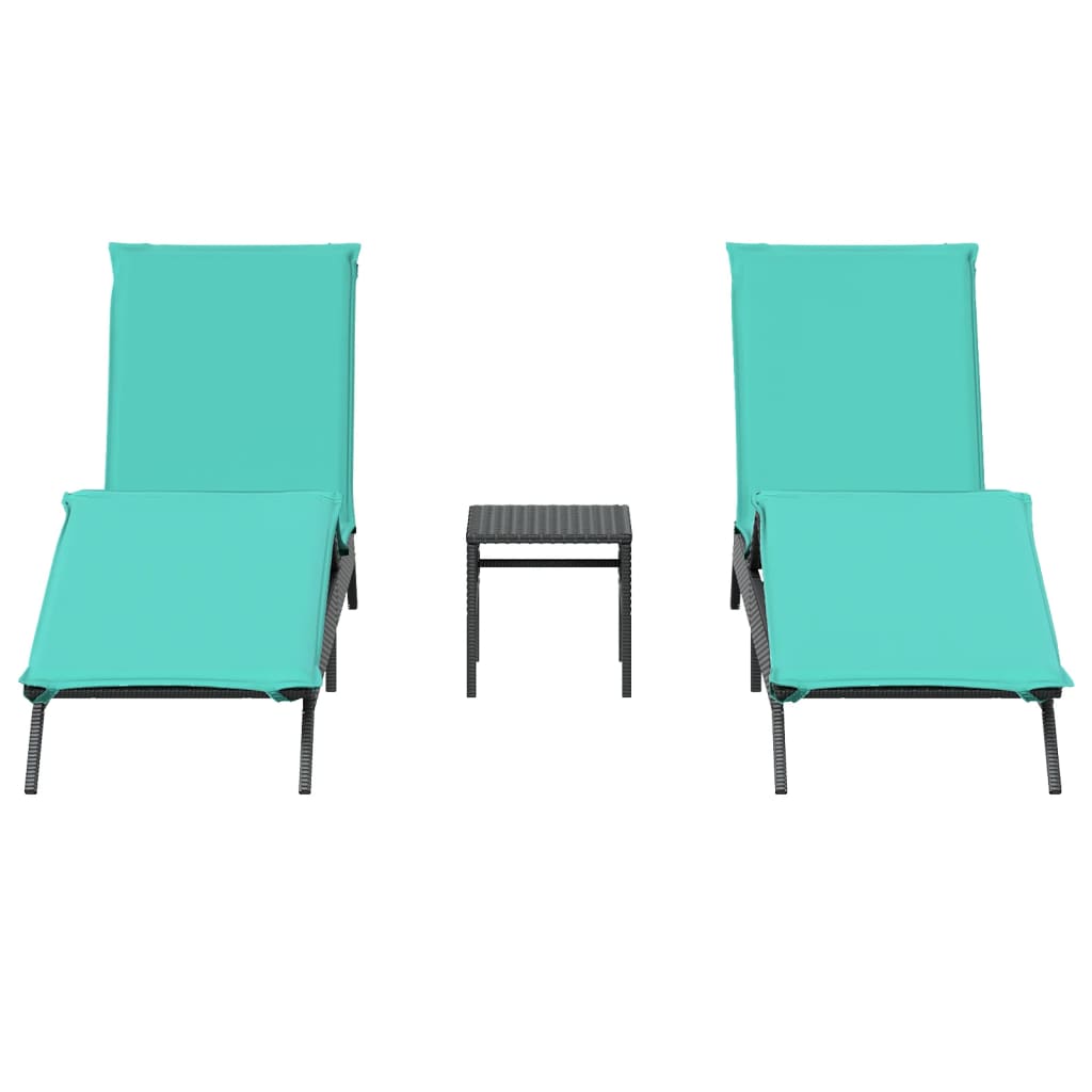 Sun Loungers 2 pcs with Table Black Poly Rattan