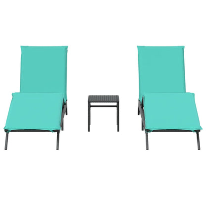 Sun Loungers 2 pcs with Table Black Poly Rattan