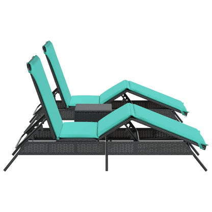 Sun Loungers 2 pcs with Table Black Poly Rattan