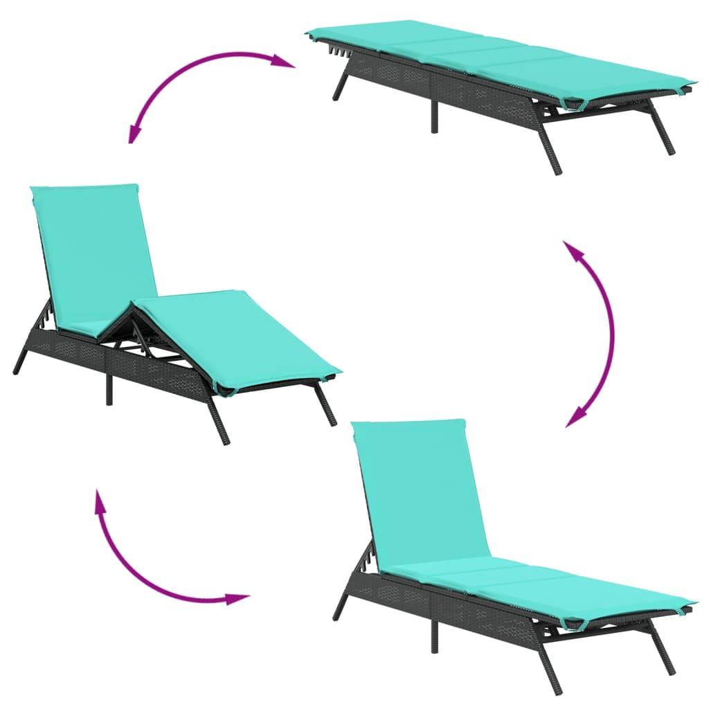 Sun Loungers 2 pcs with Table Black Poly Rattan