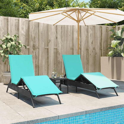 Sun Loungers 2 pcs with Table Black Poly Rattan