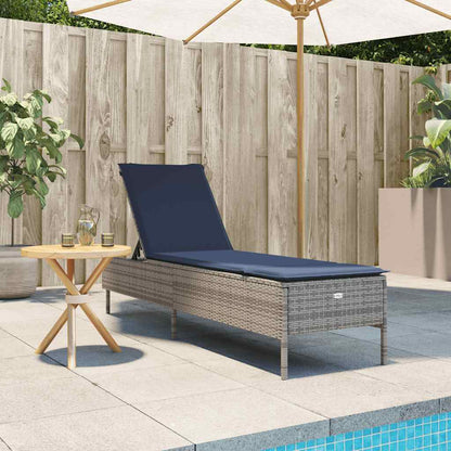 Sun Lounger with Cushion Grey Poly Rattan
