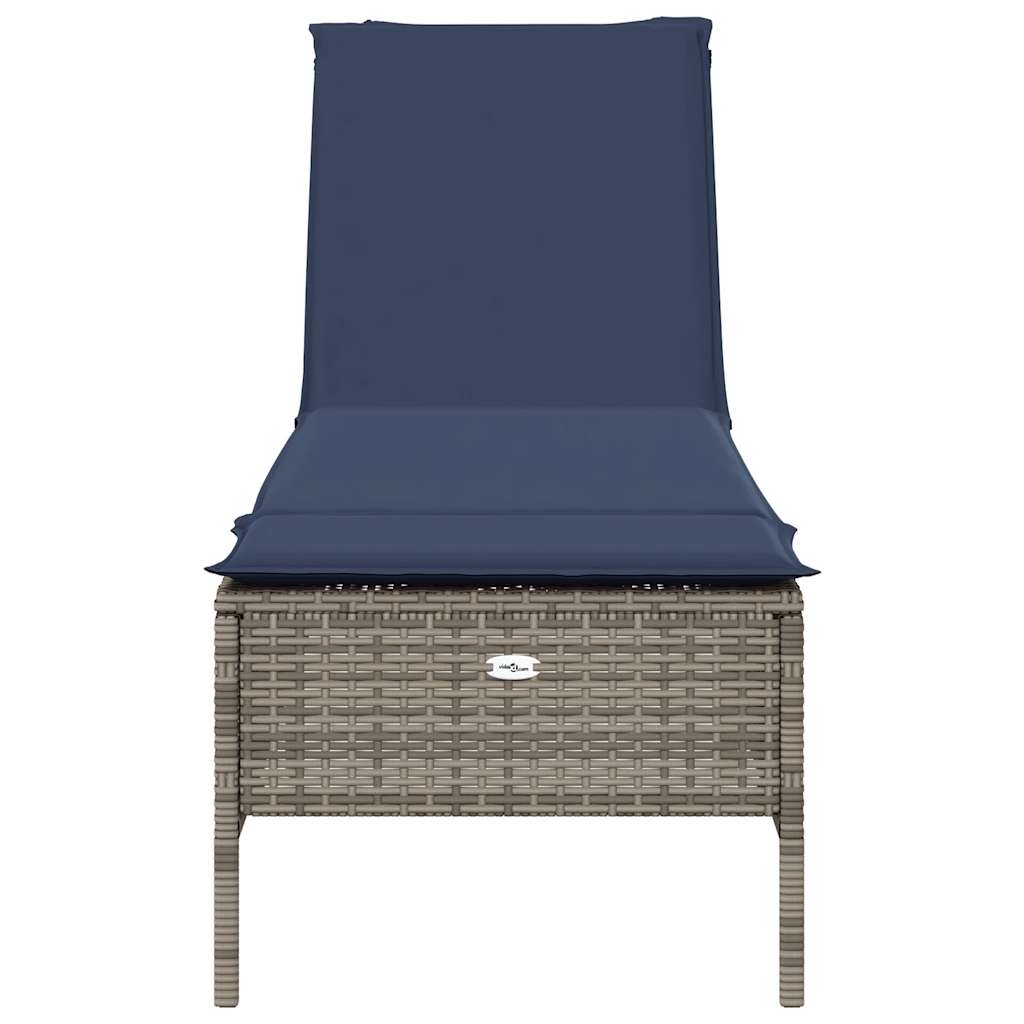 Sun Lounger with Cushion Grey Poly Rattan
