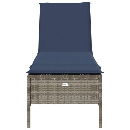 Sun Lounger with Cushion Grey Poly Rattan