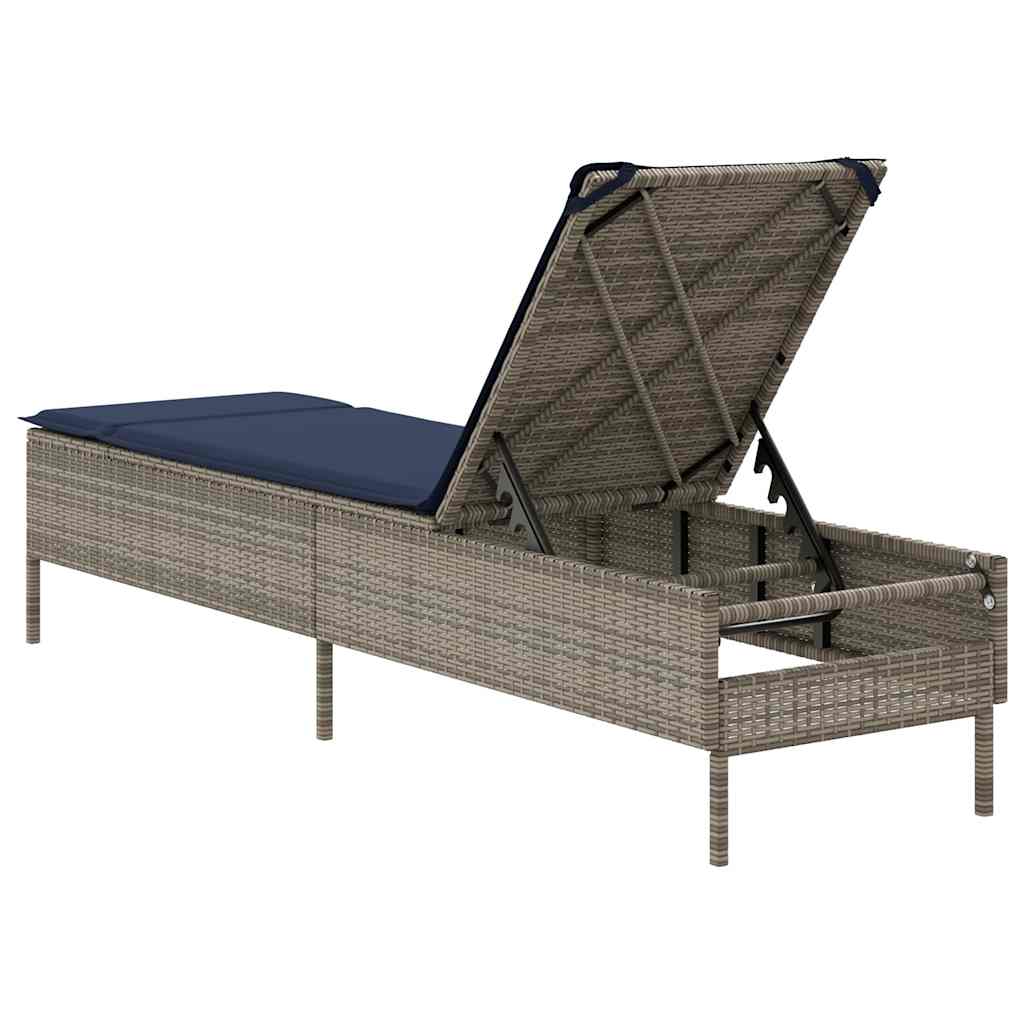 Sun Lounger with Cushion Grey Poly Rattan