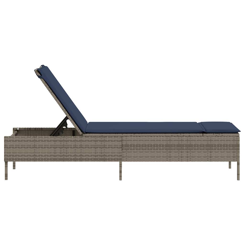 Sun Lounger with Cushion Grey Poly Rattan
