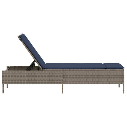 Sun Lounger with Cushion Grey Poly Rattan