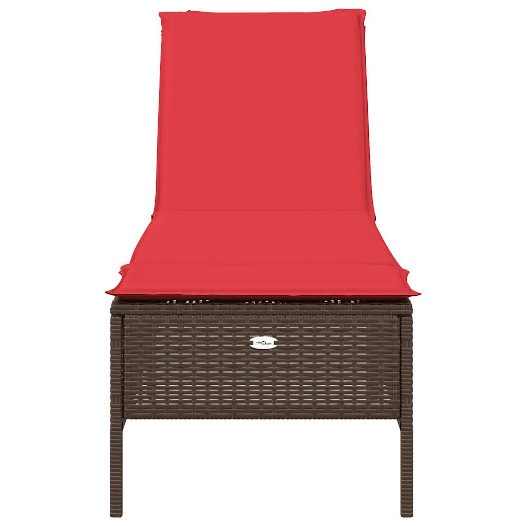 Sun Lounger with Cushion Brown Poly Rattan