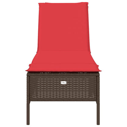 Sun Lounger with Cushion Brown Poly Rattan