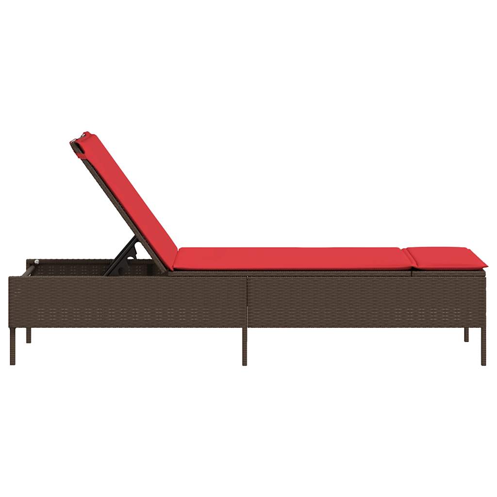 Sun Lounger with Cushion Brown Poly Rattan