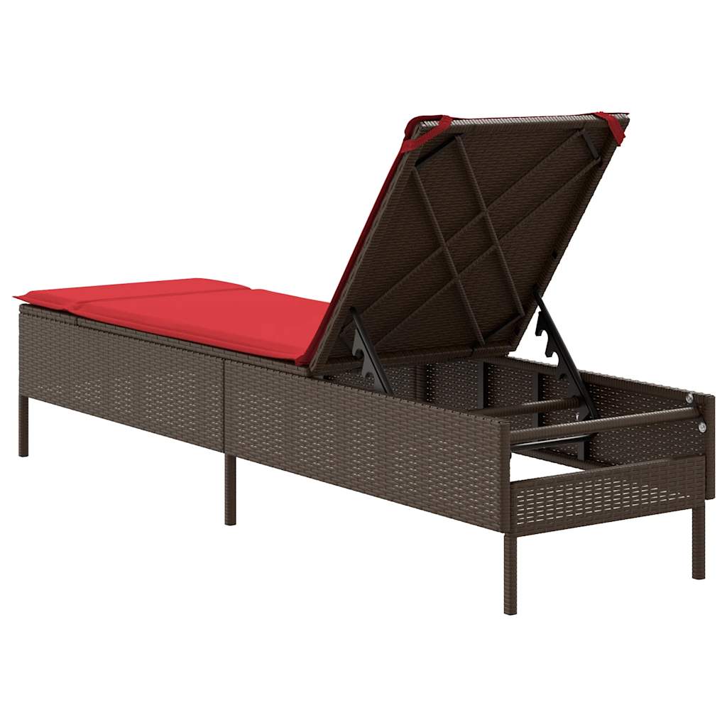 Sun Lounger with Cushion Brown Poly Rattan
