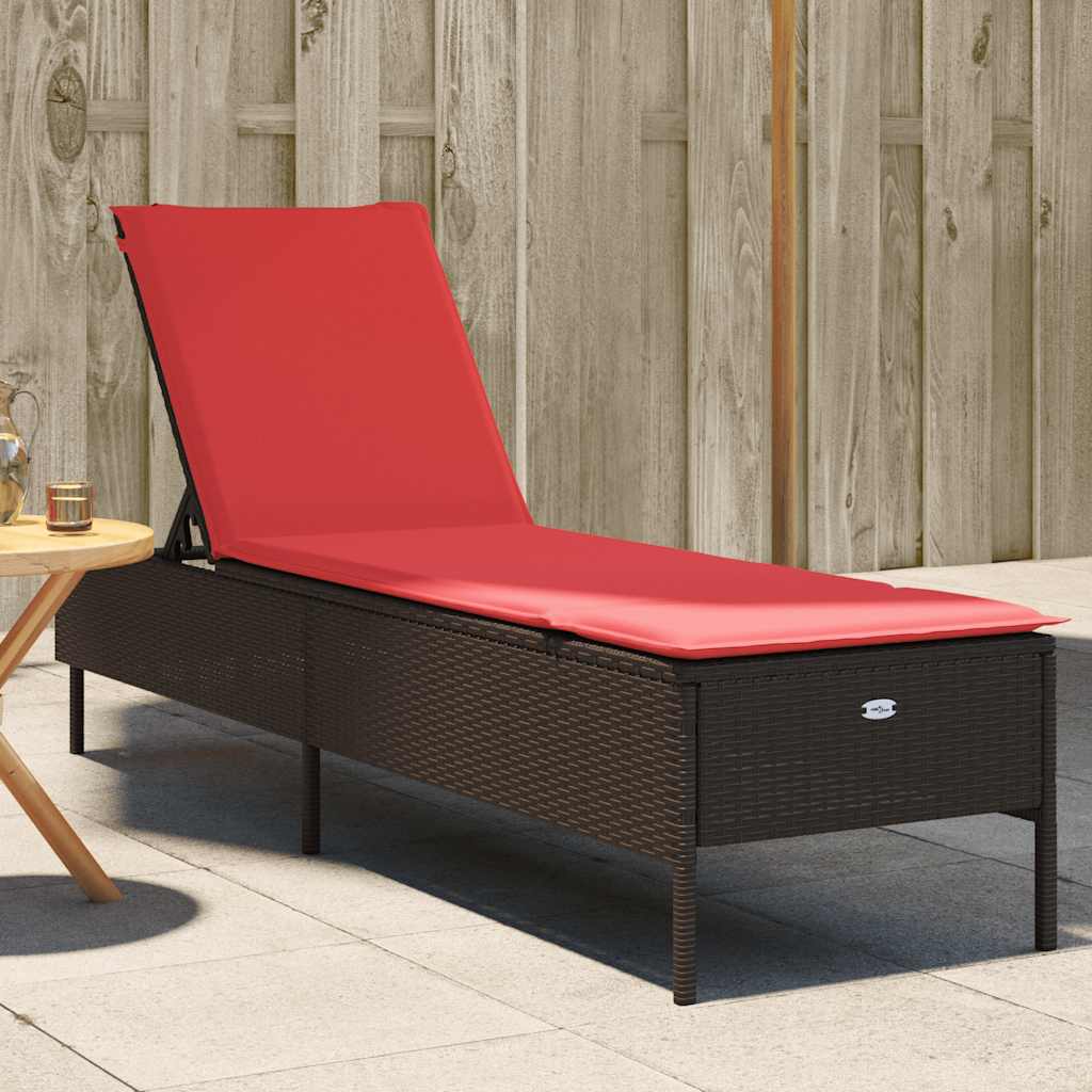 Sun Lounger with Cushion Brown Poly Rattan