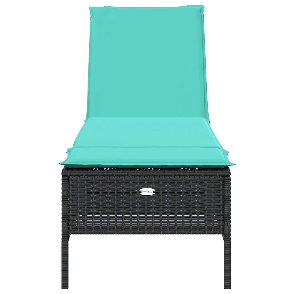 Sun Lounger with Cushion Black Poly Rattan
