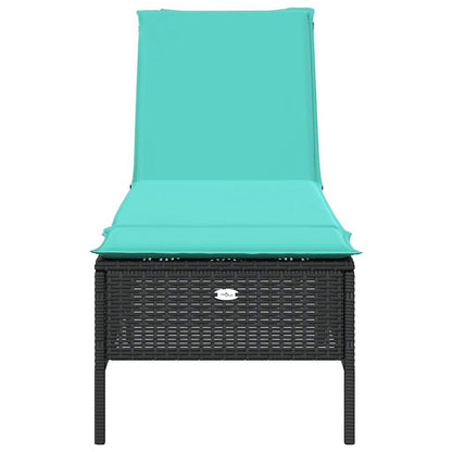 Sun Lounger with Cushion Black Poly Rattan