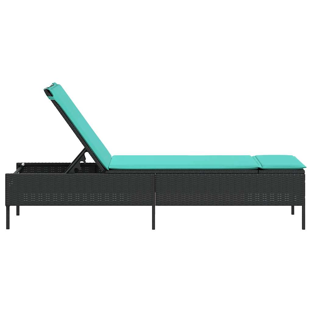 Sun Lounger with Cushion Black Poly Rattan