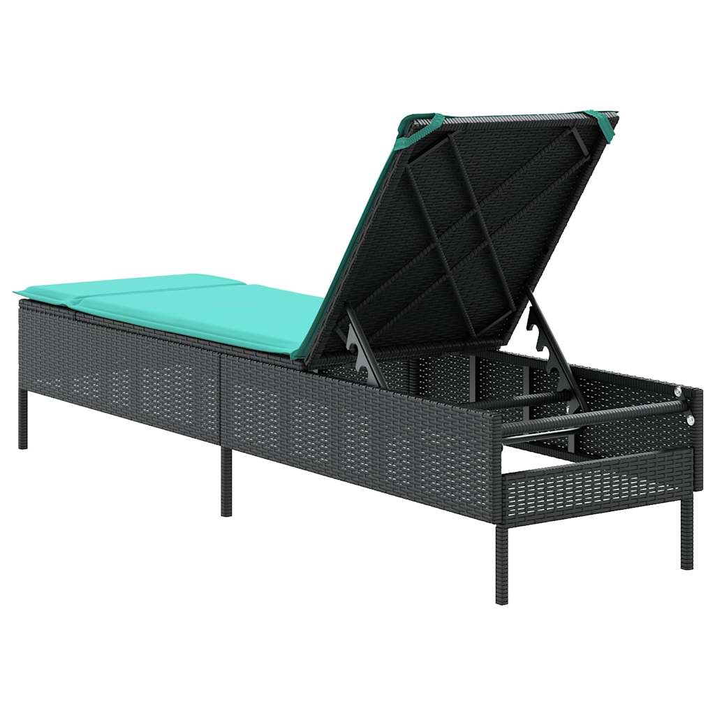 Sun Lounger with Cushion Black Poly Rattan