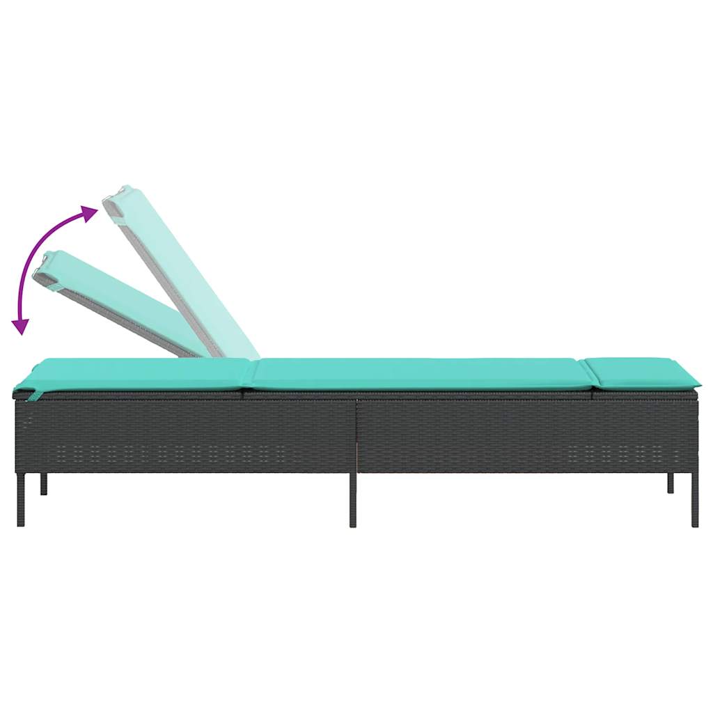 Sun Lounger with Cushion Black Poly Rattan