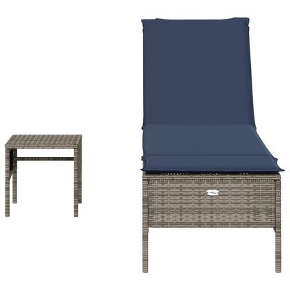 Sun Lounger with Table and Cushion Grey Poly Rattan