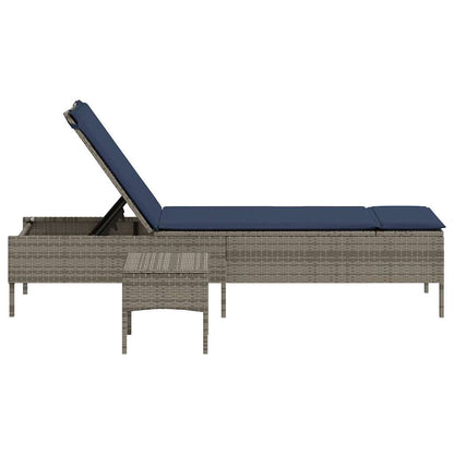 Sun Lounger with Table and Cushion Grey Poly Rattan