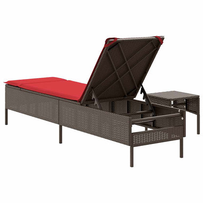 Sun Lounger with Table and Cushion Brown Poly Rattan