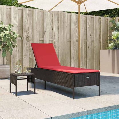 Sun Lounger with Table and Cushion Brown Poly Rattan