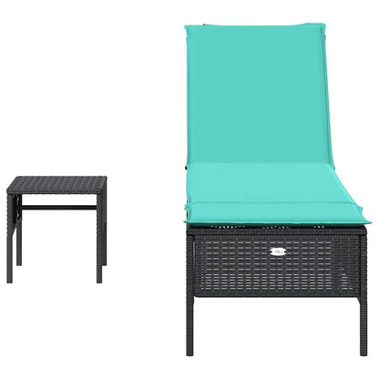 Sun Lounger with Table and Cushion Black Poly Rattan
