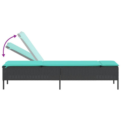 Sun Lounger with Table and Cushion Black Poly Rattan