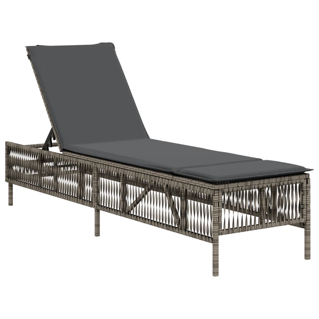Sun Lounger with Cushion Gray Poly Rattan
