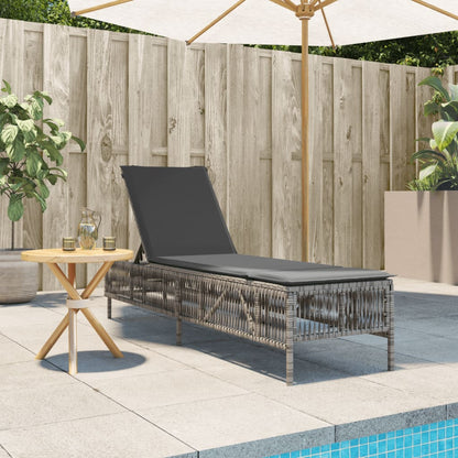 Sun Lounger with Cushion Gray Poly Rattan