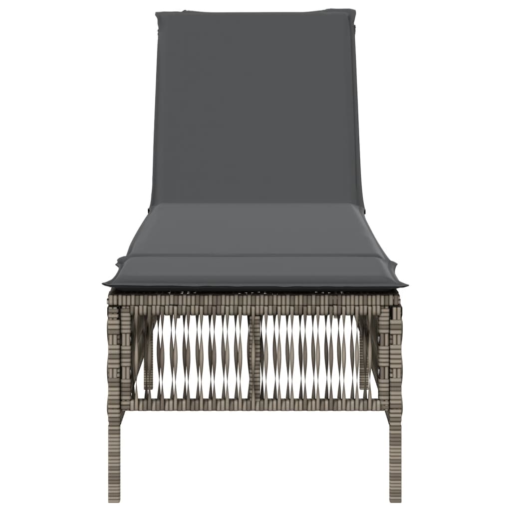 Sun Lounger with Cushion Gray Poly Rattan