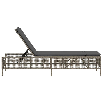Sun Lounger with Cushion Gray Poly Rattan