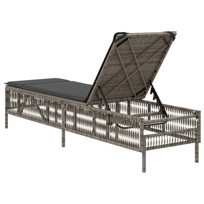 Sun Lounger with Cushion Gray Poly Rattan