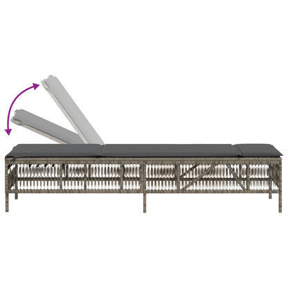 Sun Lounger with Cushion Gray Poly Rattan