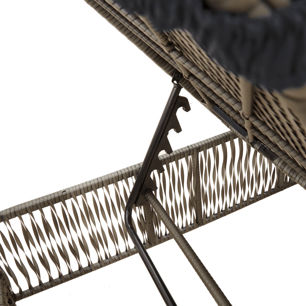 Sun Lounger with Cushion Gray Poly Rattan
