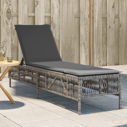 Sun Lounger with Cushion Gray Poly Rattan