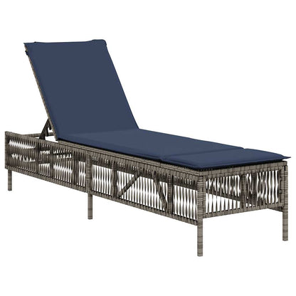 Sun Lounger with Cushion Grey Poly Rattan