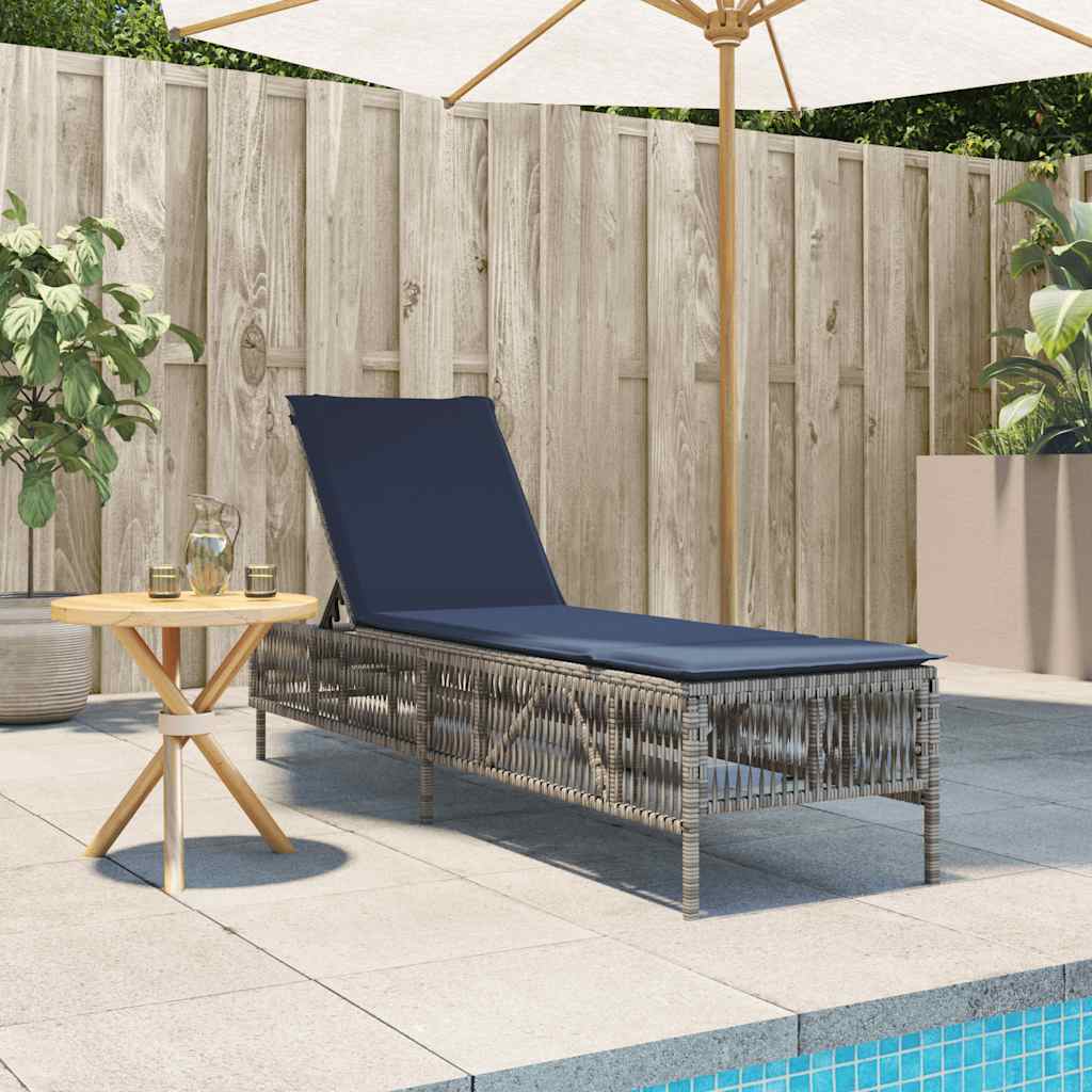 Sun Lounger with Cushion Grey Poly Rattan