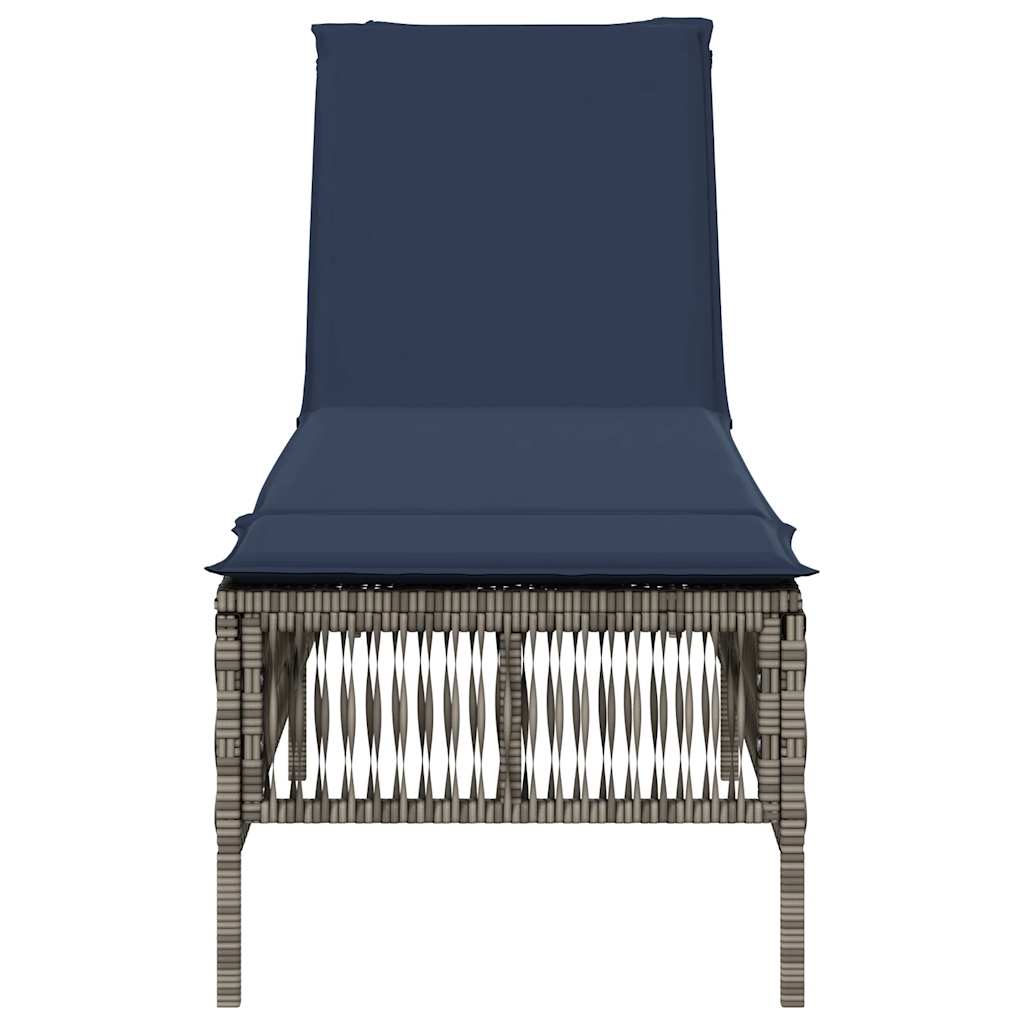 Sun Lounger with Cushion Grey Poly Rattan
