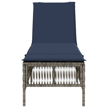 Sun Lounger with Cushion Grey Poly Rattan
