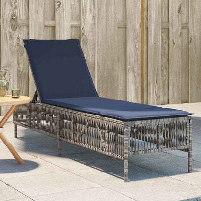 Sun Lounger with Cushion Grey Poly Rattan