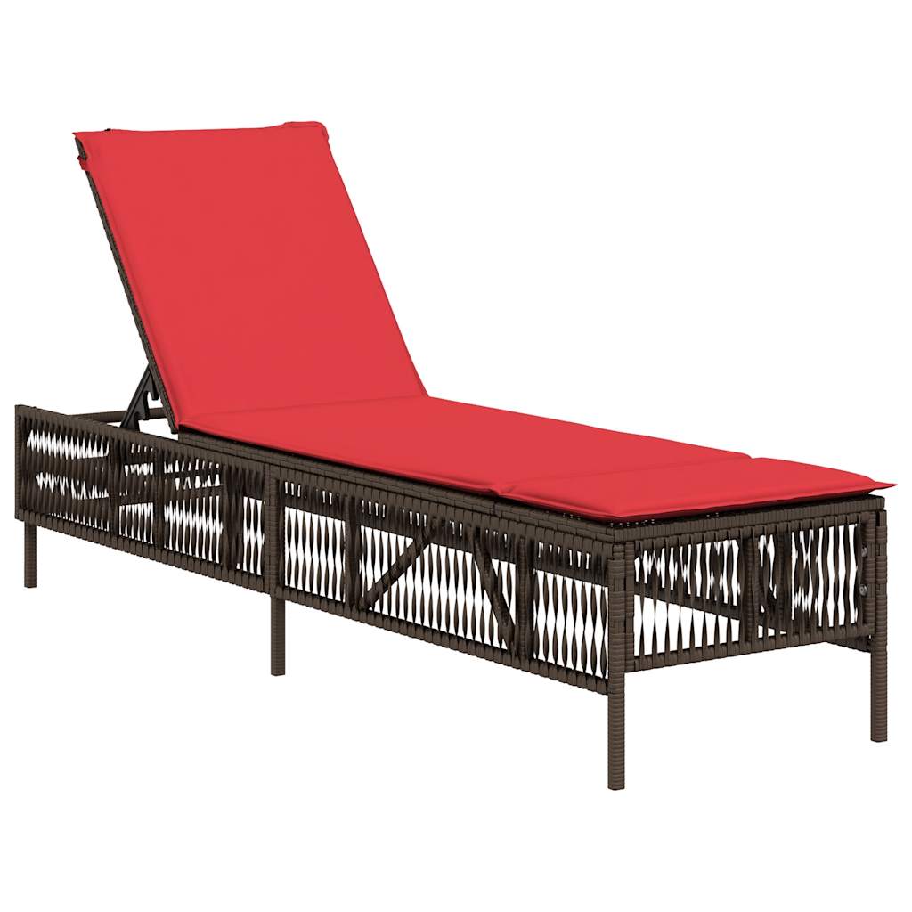 Sun Lounger with Cushion Brown Poly Rattan